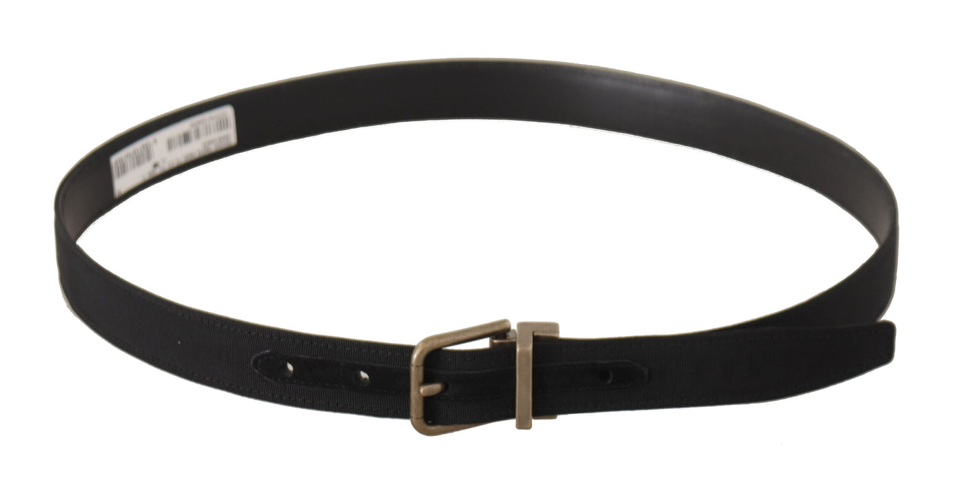 Black Grosgrain Leather Silver Buckle Belt