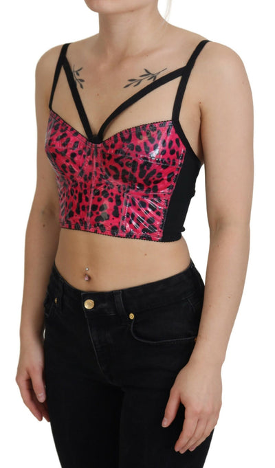 Pink Leopard Print Cropped Bustier Corset Top