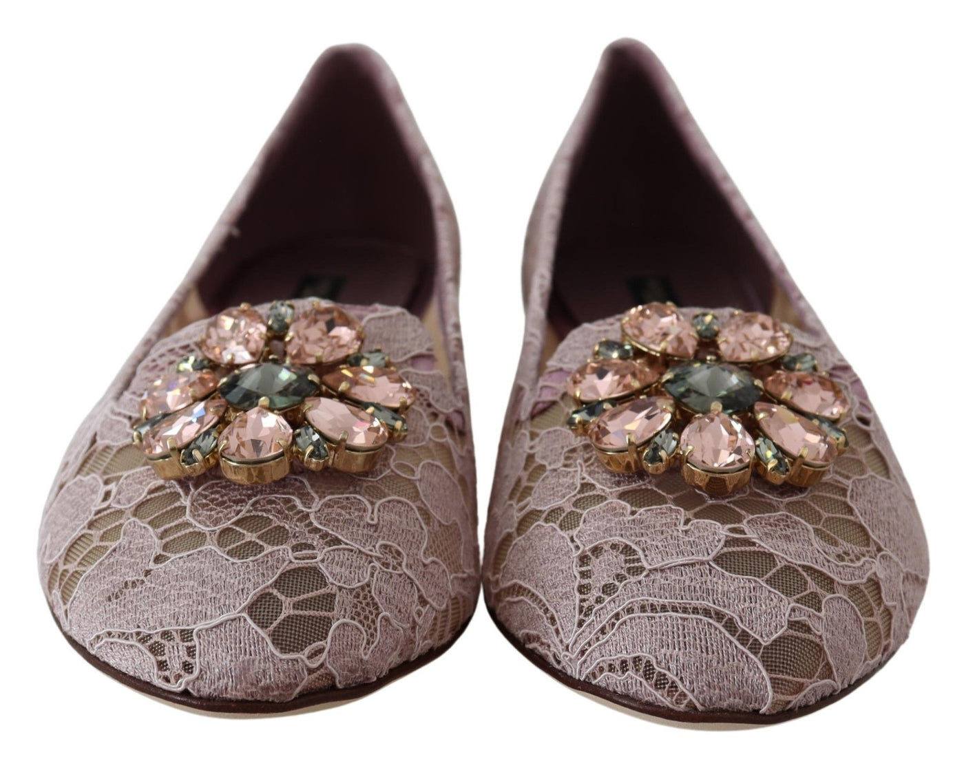 Pink Taormina Lace Crystal Vally Flats Shoes