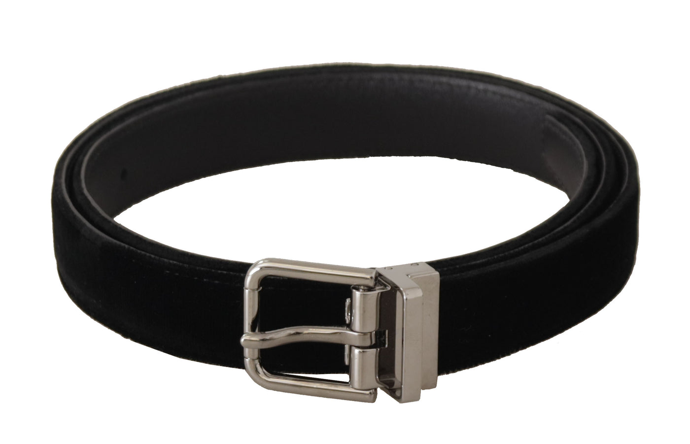 Black Velvet Silver Tone Logo Metal Buckle Belt