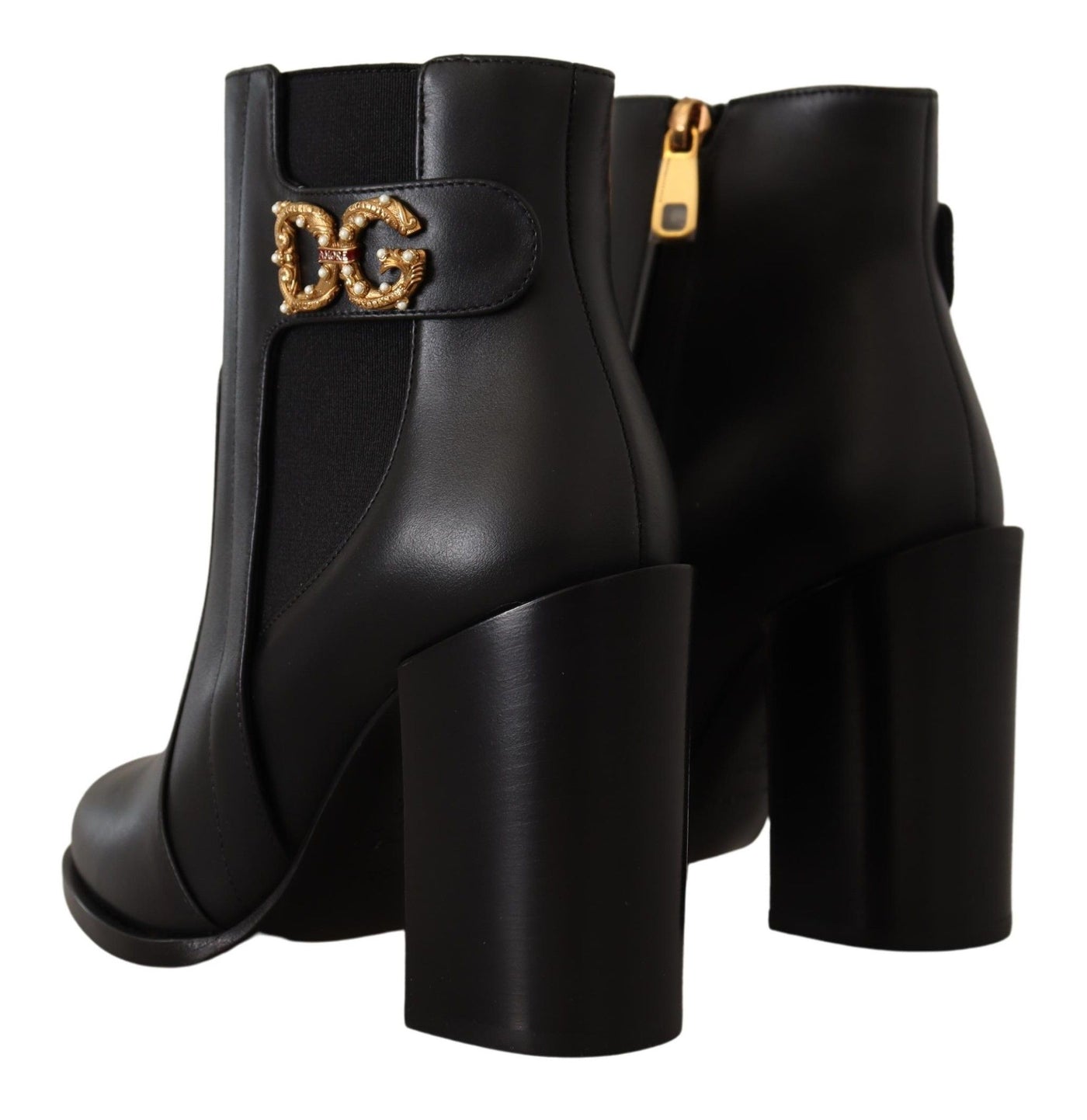 Black Leather Gold Amore Pearl Boots