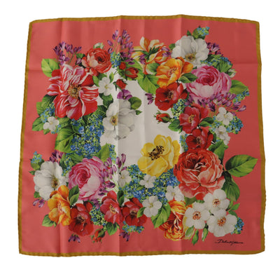 Pink Silk Floral Print Foulard Wrap Scarf