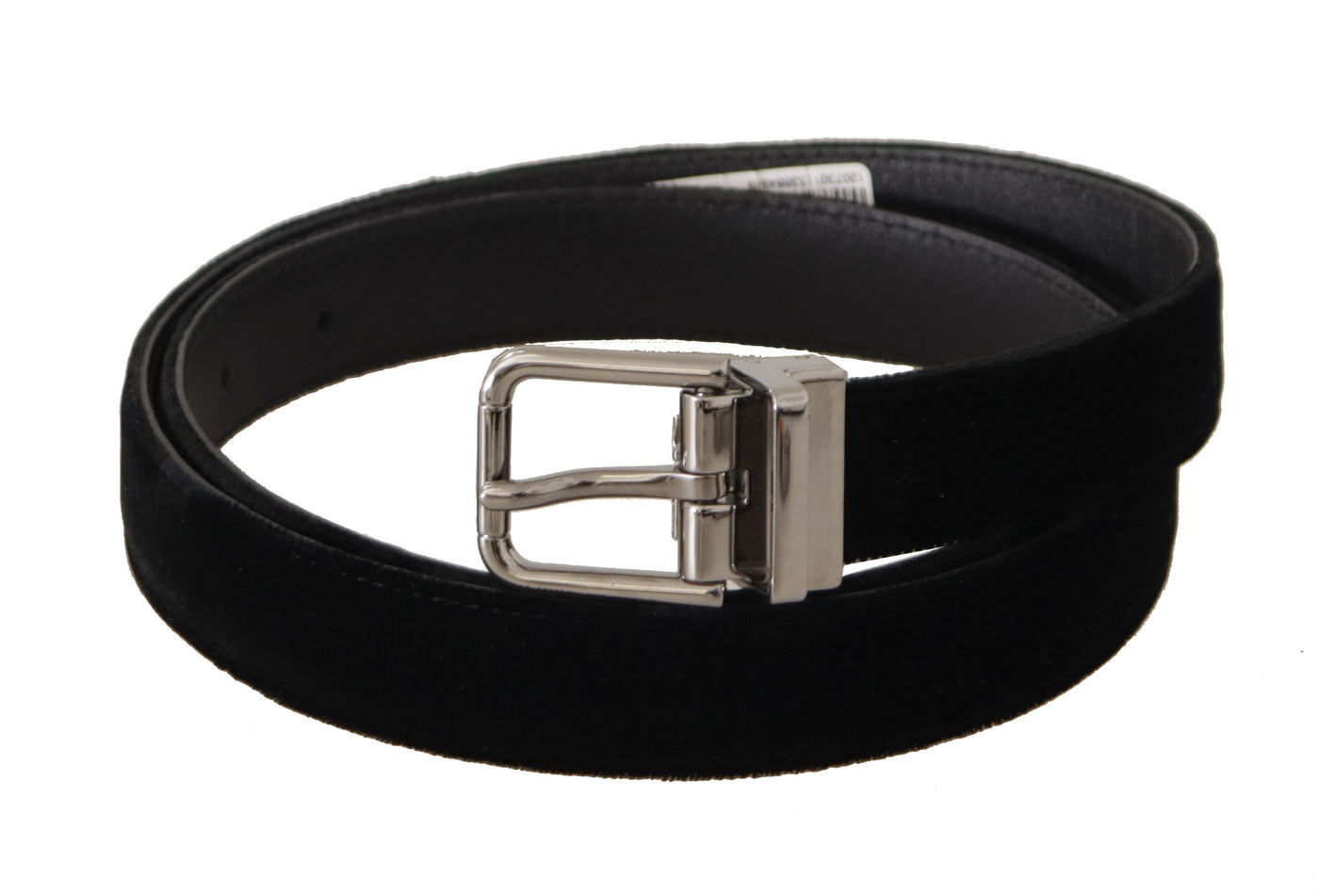 Black Velvet Silver Tone Logo Metal Buckle Belt