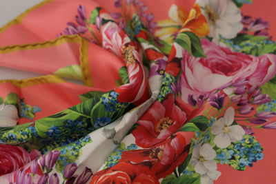 Pink Silk Floral Print Foulard Wrap Scarf