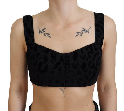 Black Leopard Cropped Bustier Corset Bra Top