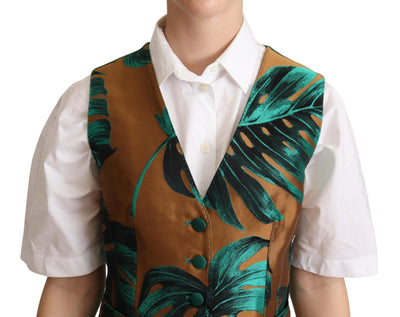 Green Jacquard Leaf Gold Waistcoat Vest