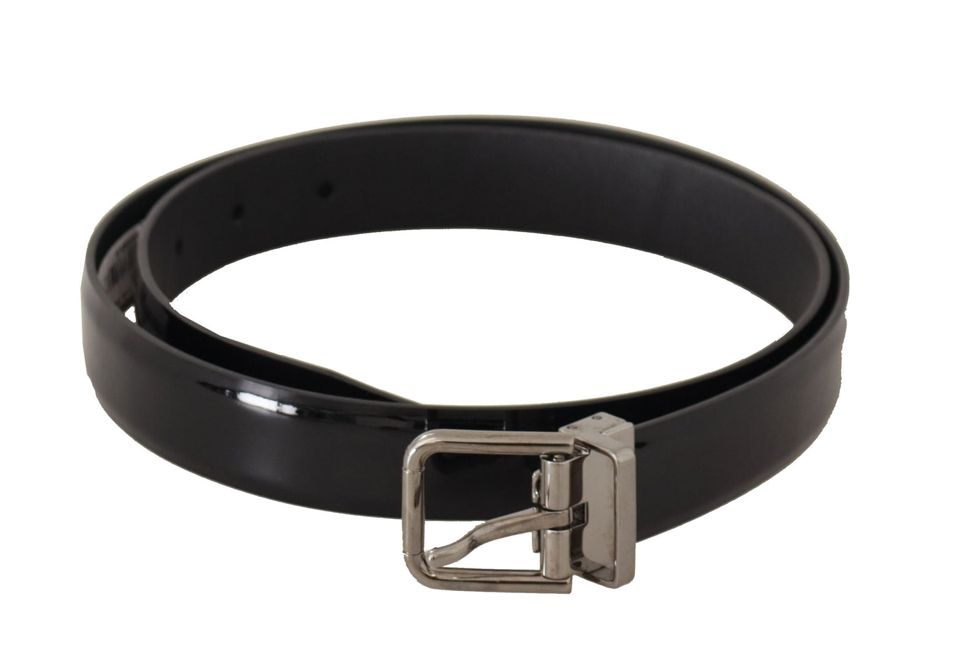 Black Calf Leather Silver Tone Metal Buckle Belt