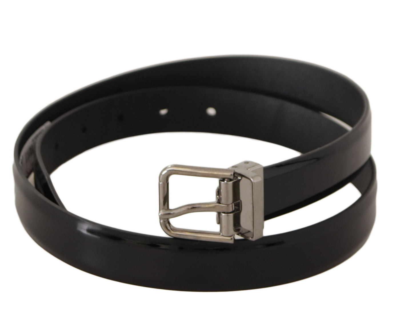 Black Calf Leather Silver Tone Metal Buckle Belt