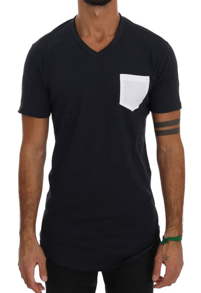 Black Cotton Crew Neck Pocket T-shirt