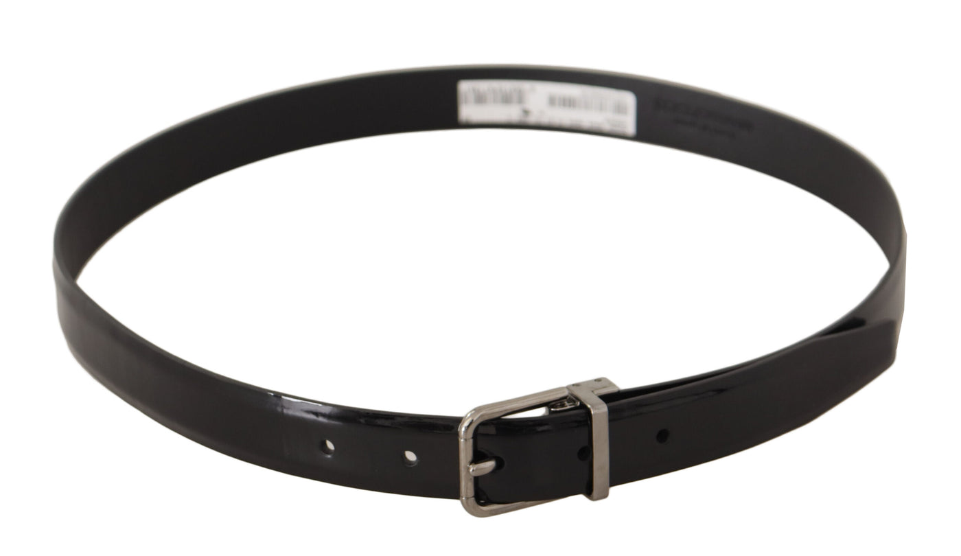 Black Calf Leather Silver Tone Metal Buckle Belt