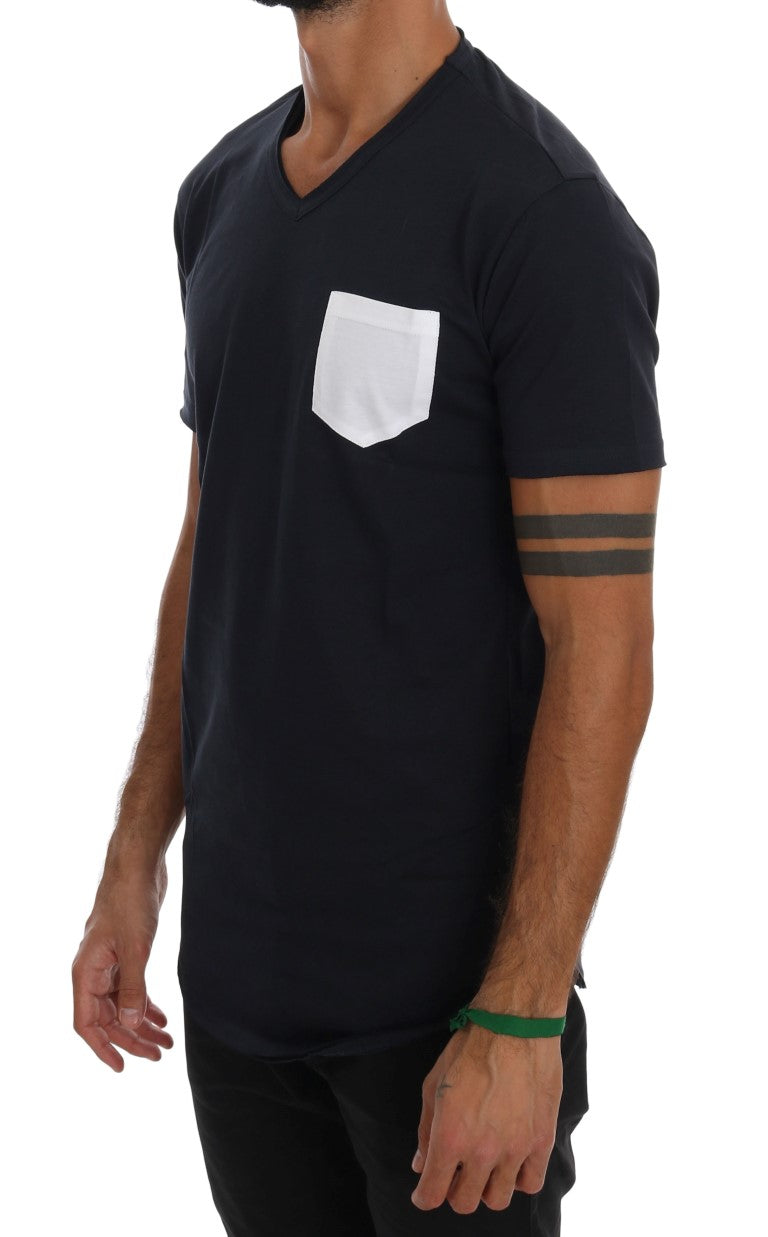 Black Cotton Crew Neck Pocket T-shirt