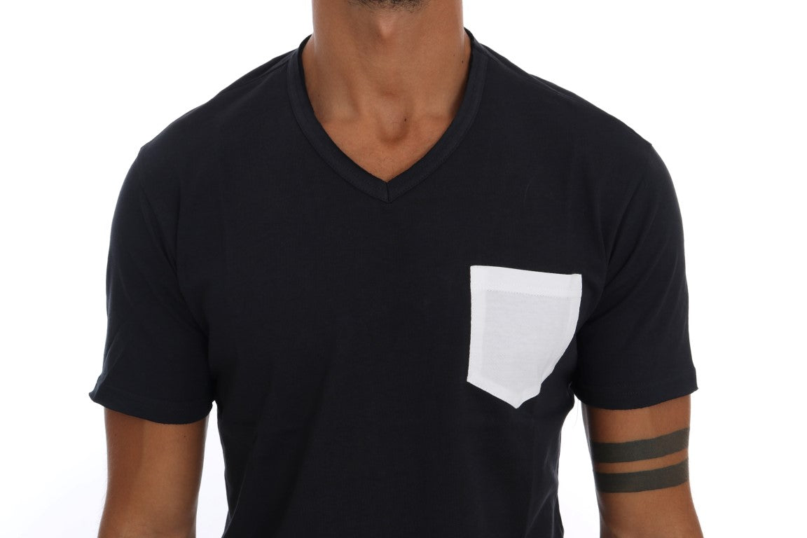 Black Cotton Crew Neck Pocket T-shirt