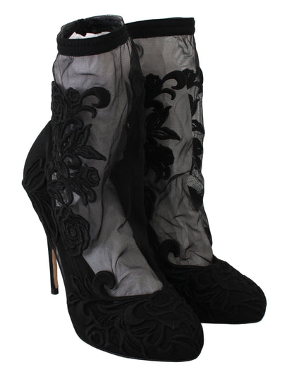 Black Roses Stilettos Booties Socks Shoes