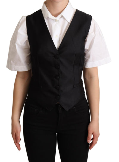 Black Silk Sleeveless Waistcoat Vest