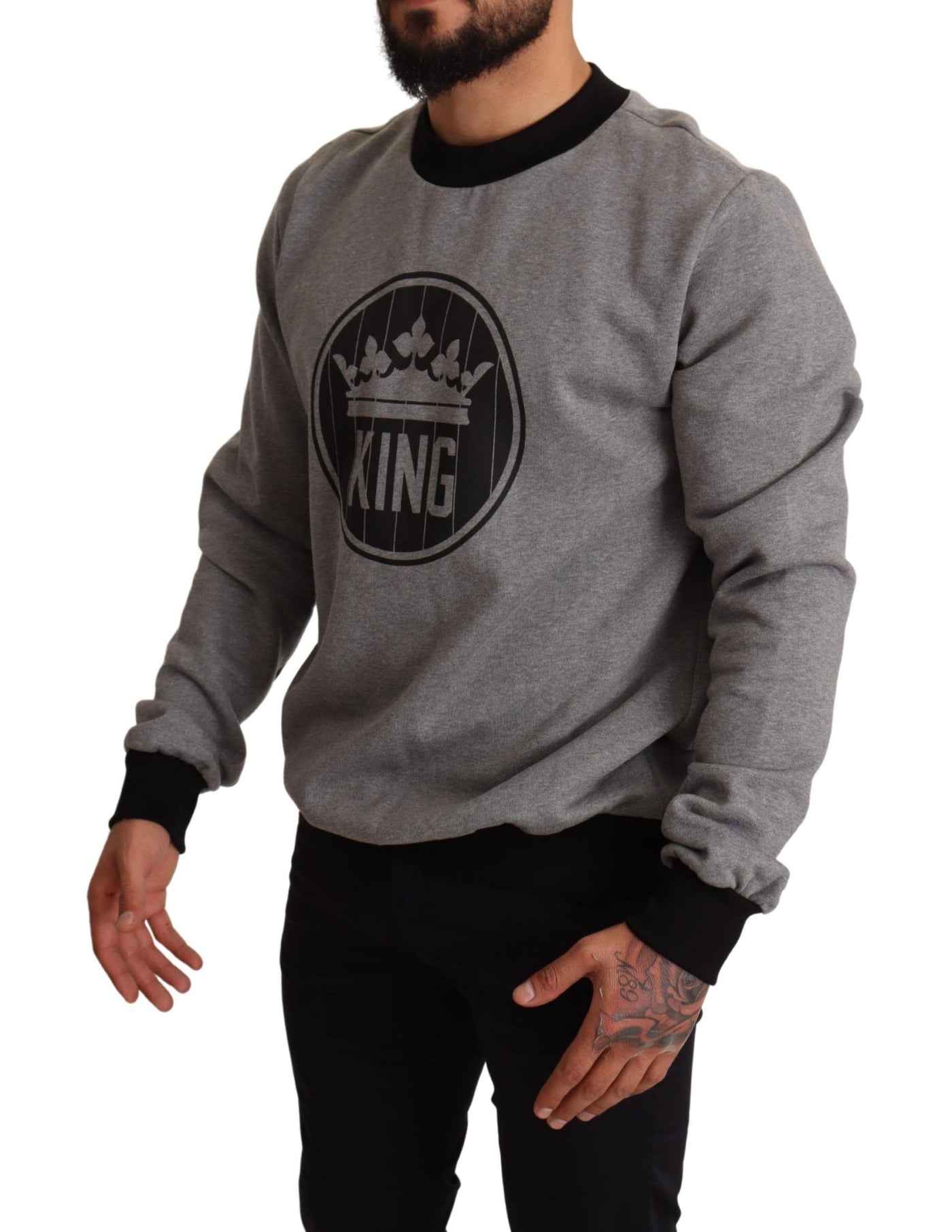 Gray Crown King Print Cotton Sweater