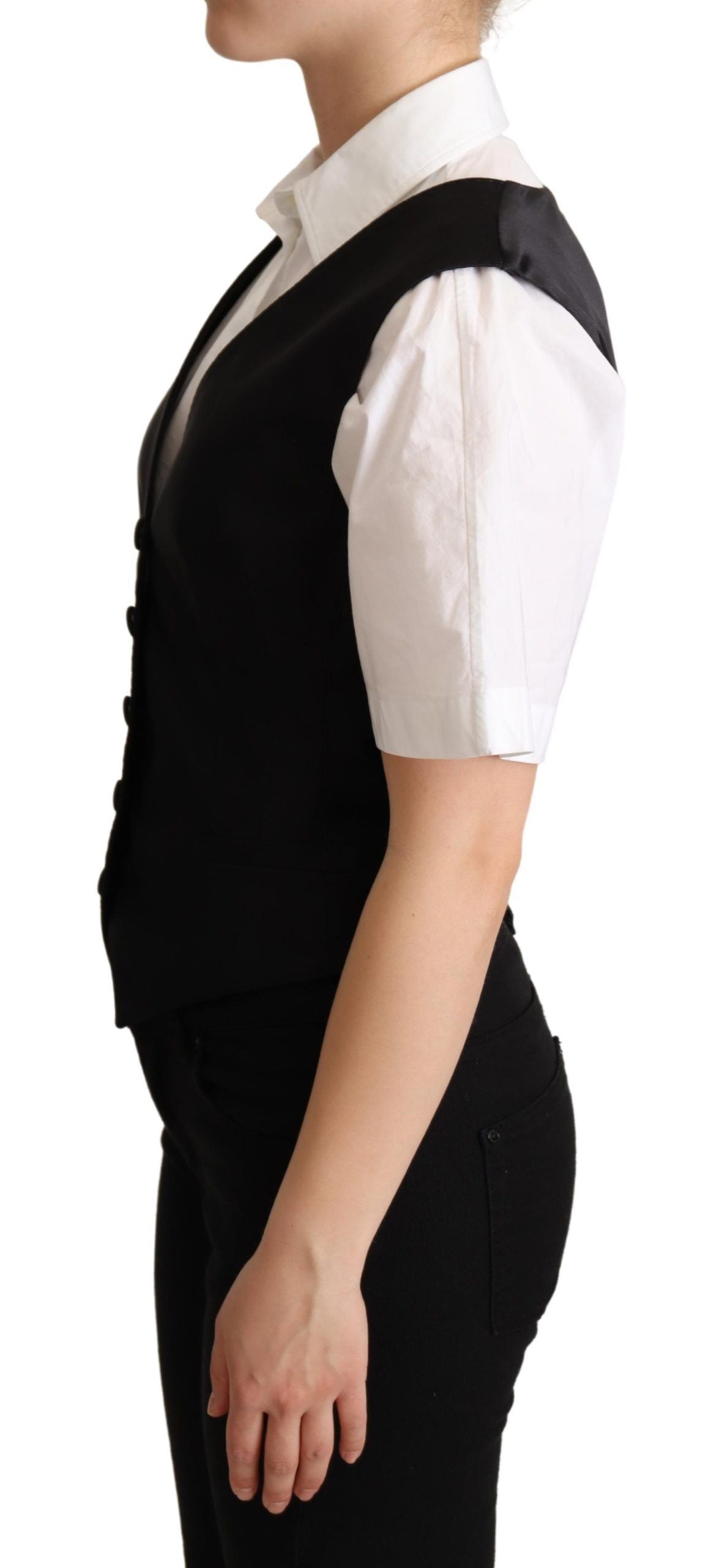 Black Silk Sleeveless Waistcoat Vest