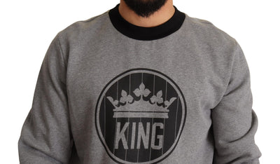 Gray Crown King Print Cotton Sweater