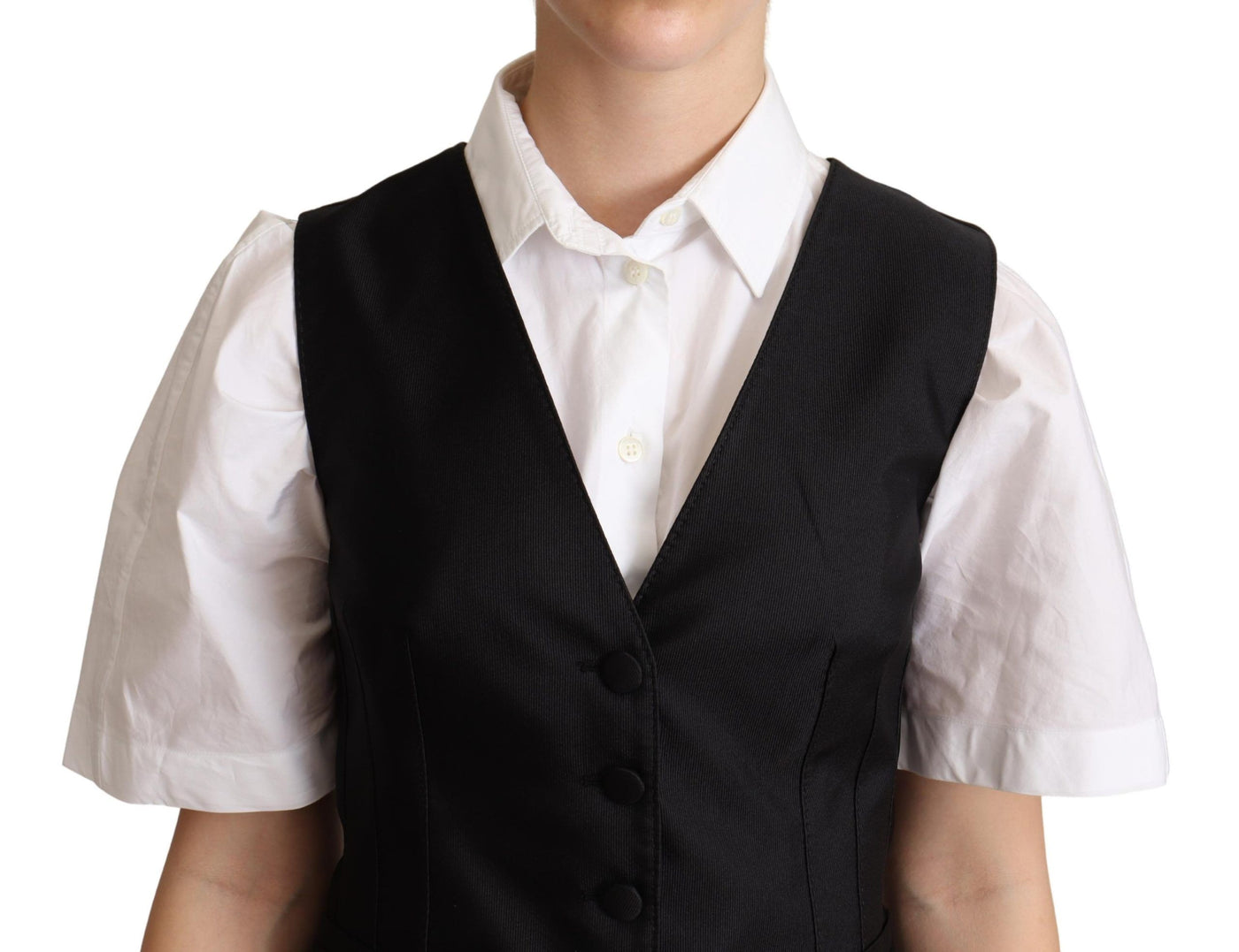 Black Silk Sleeveless Waistcoat Vest