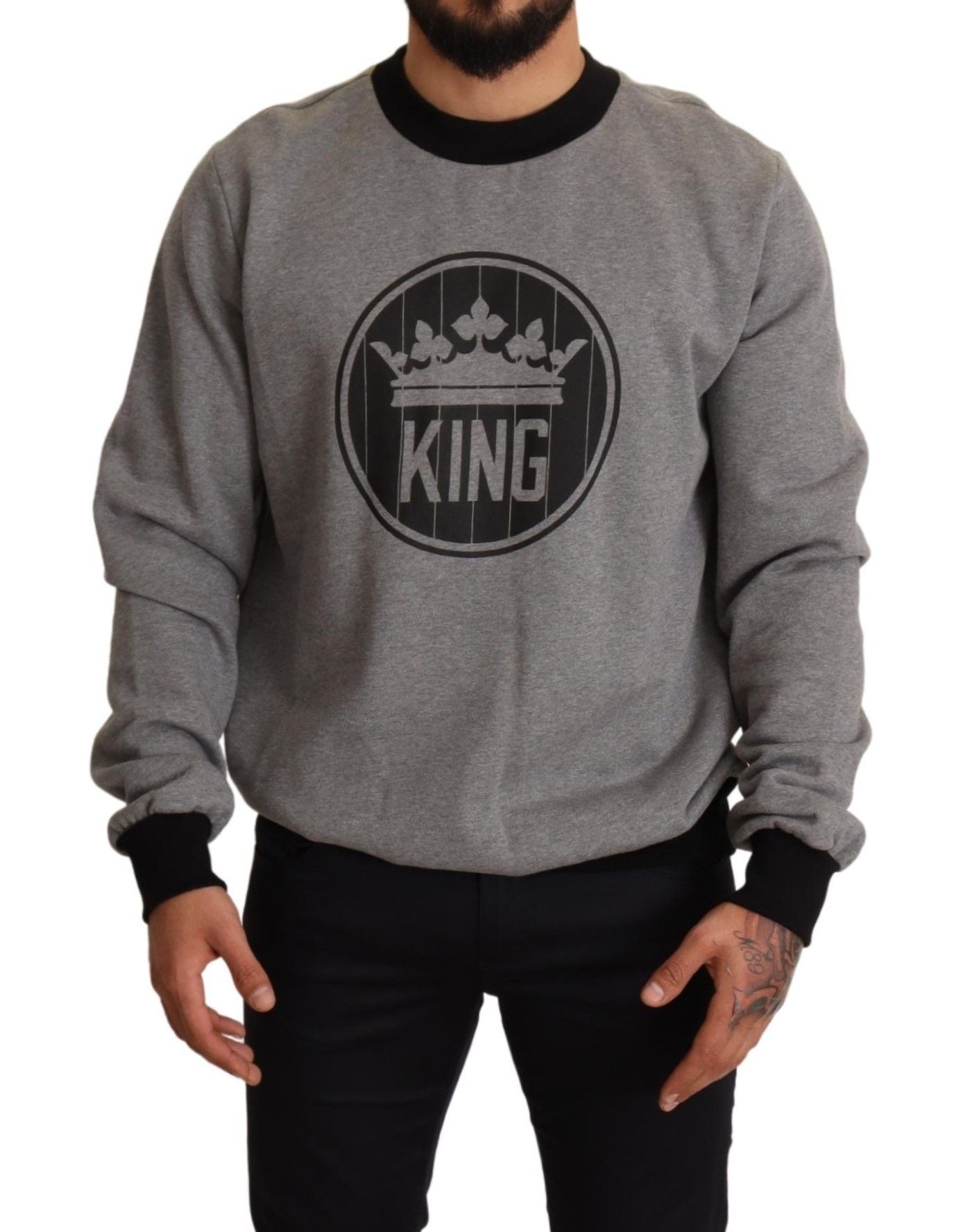 Gray Crown King Print Cotton Sweater