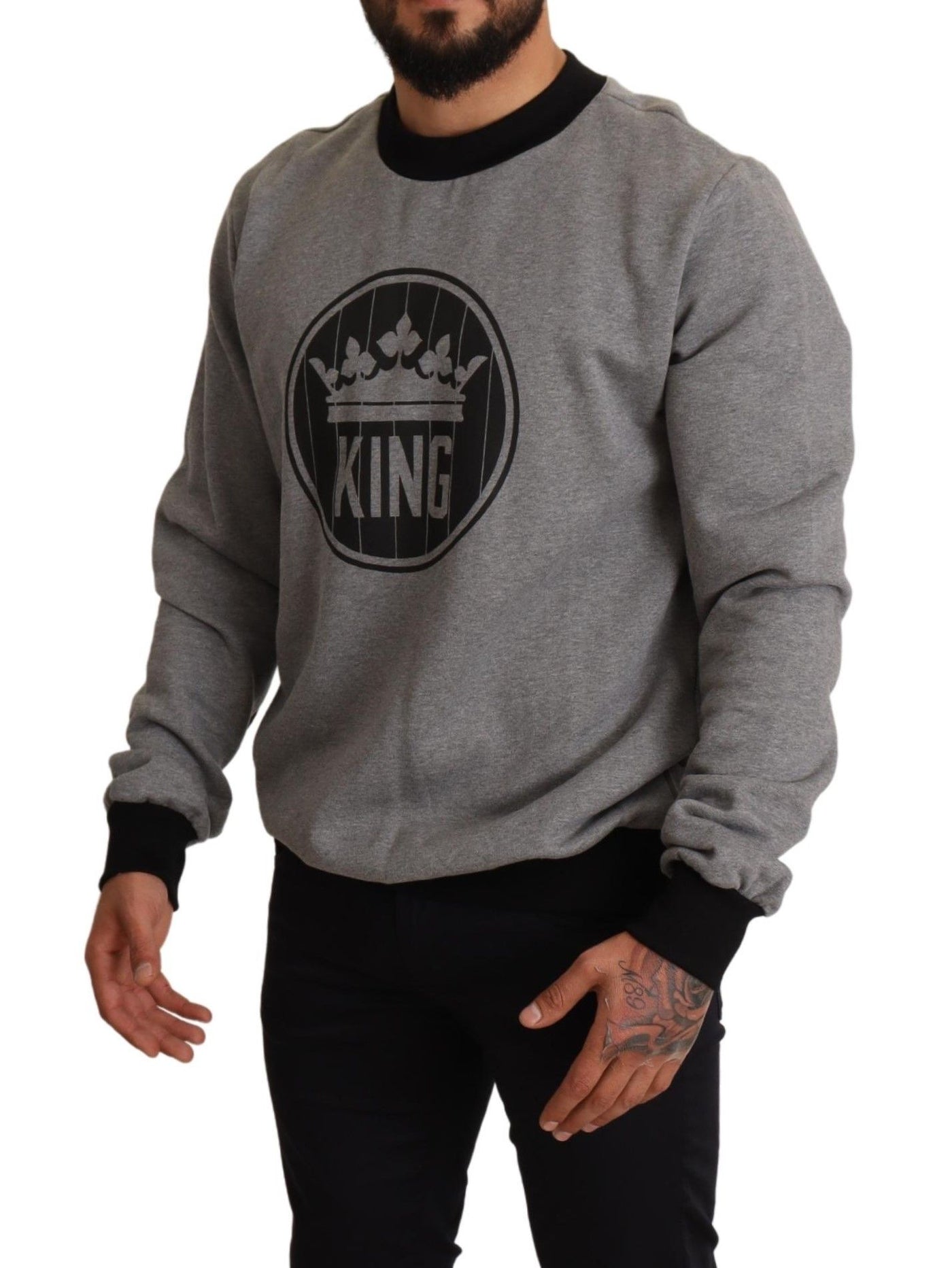 Gray Crown King Print Cotton Sweater