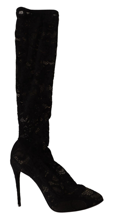 Black Stretch Socks Taormina Lace Boots Shoes