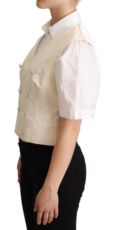 Beige Silk Sleeveless Waistcoat Vest