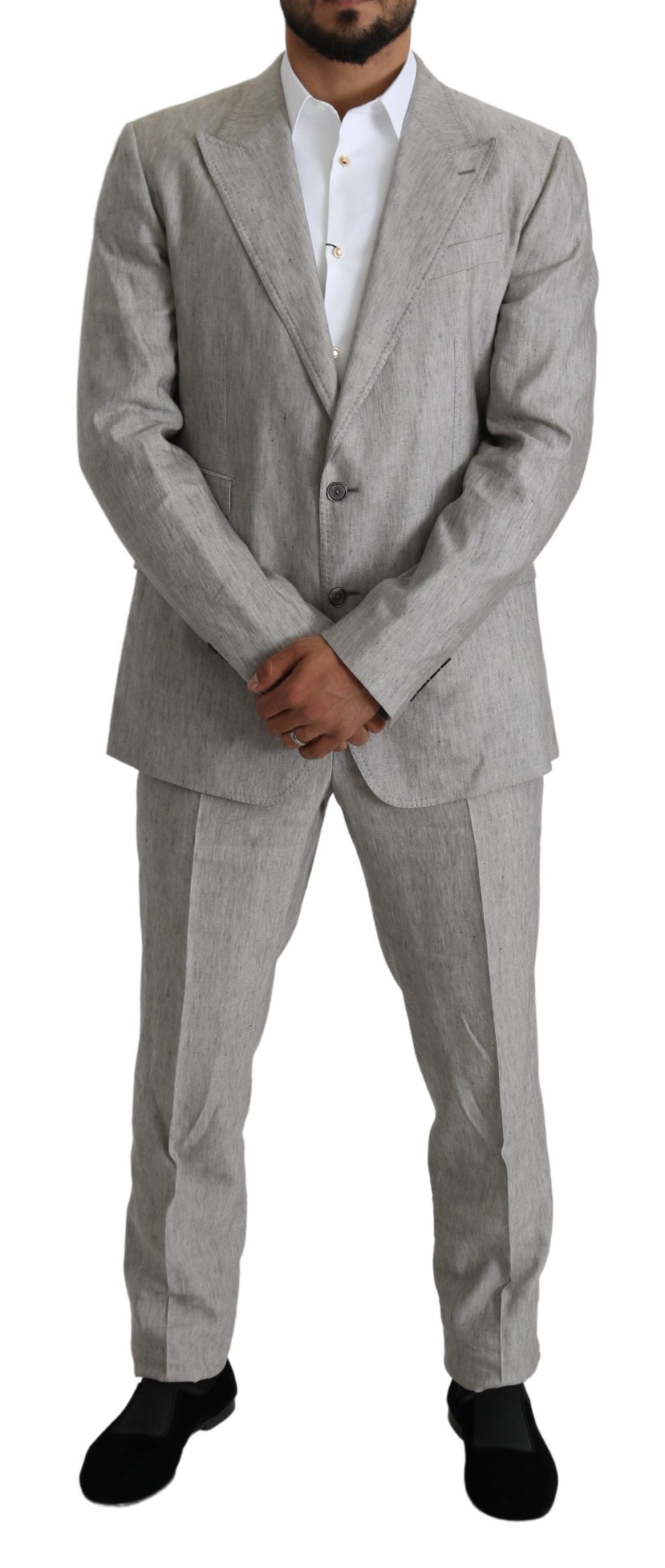 Gray Single Breasted 2 Piece Linen NAPOLI Suit