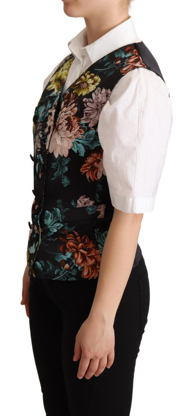 Black Jacquard Floral Waistcoat Vest