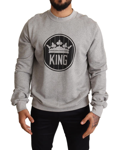 Gray Crown King Print Cotton Sweater