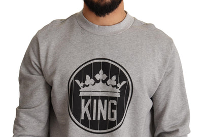 Gray Crown King Print Cotton Sweater