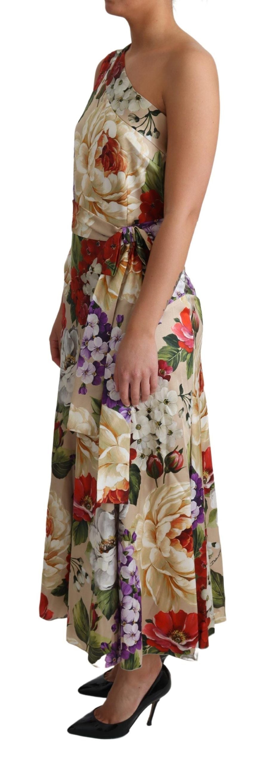 Print Silk Stretch One Shoulder Dress Floral