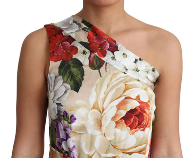 Print Silk Stretch One Shoulder Dress Floral