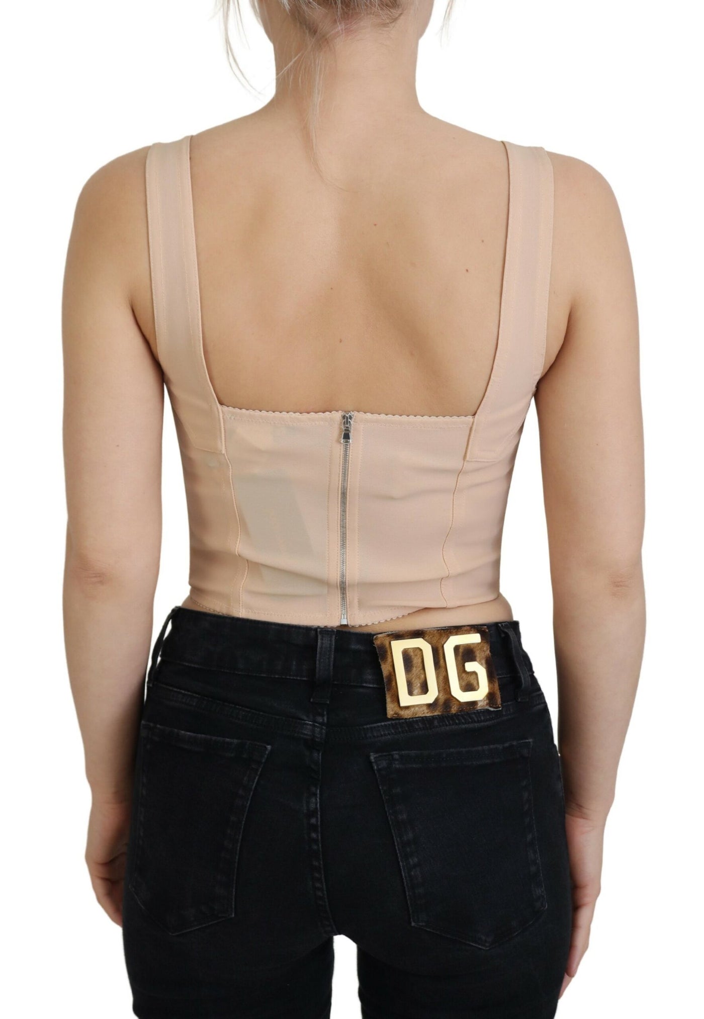 Beige Cropped Bustier Corset Brassiere Top