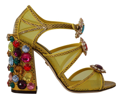 Yellow Leather Crystal Ayers Sandals Shoes