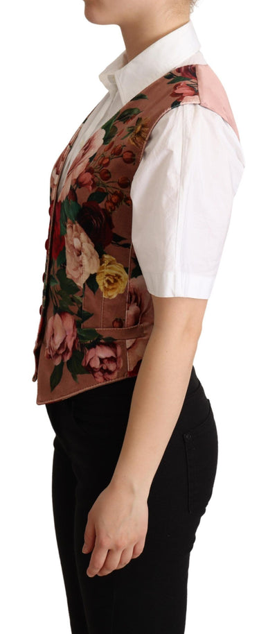 Pink Floral Print Velvet Waistcoat Vest