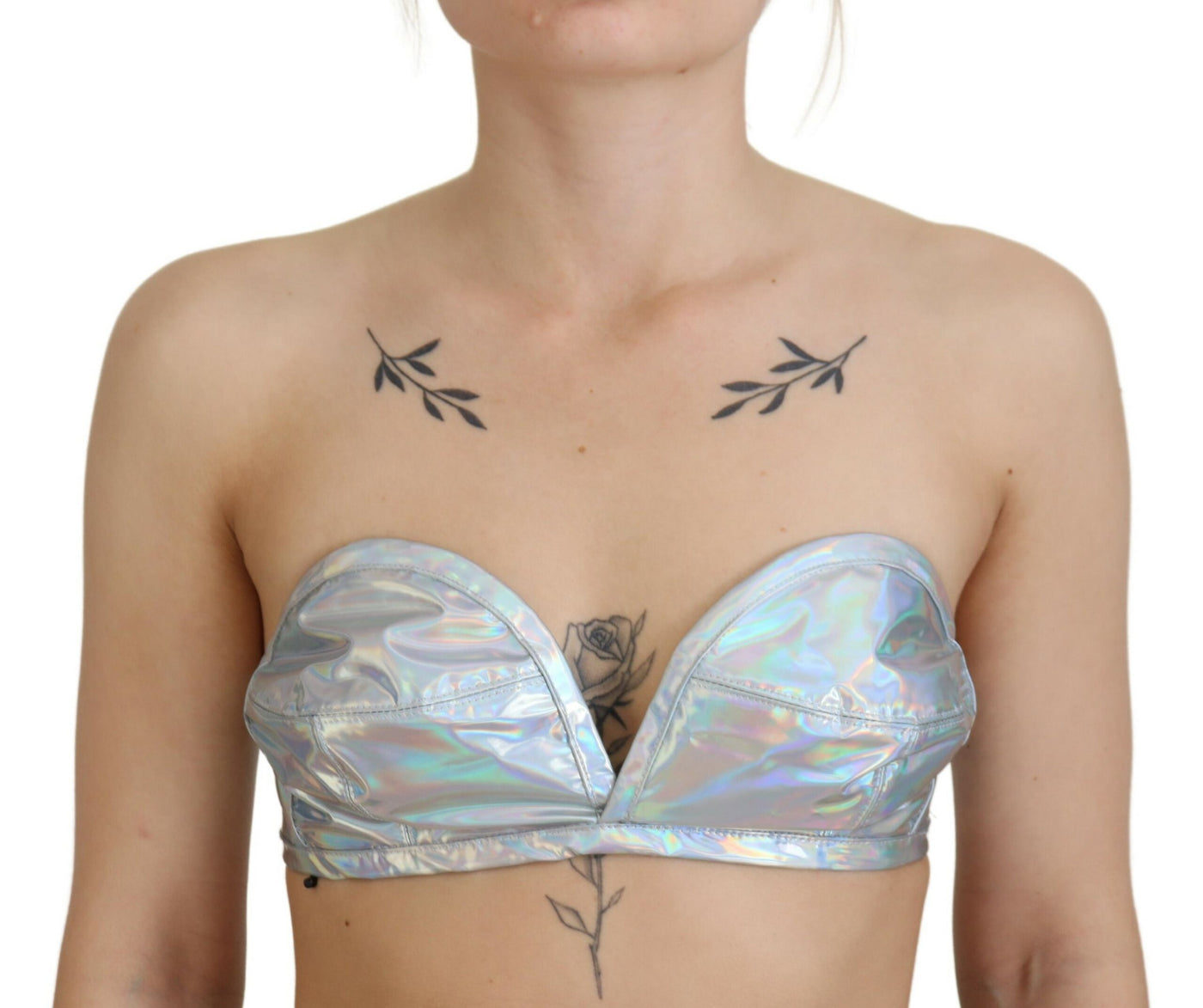 Silver Holographic Effect Bustier Brassiere Top