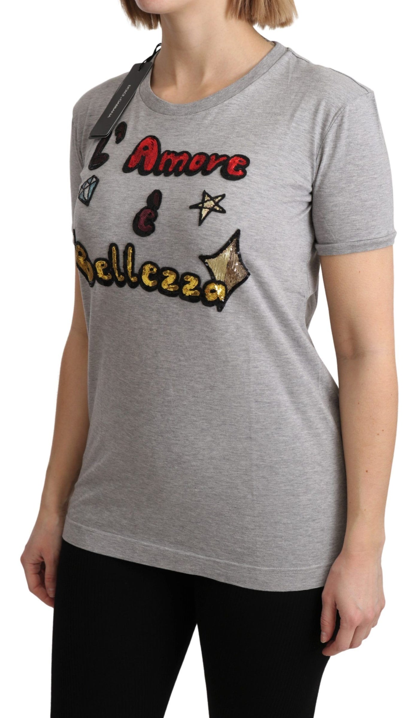 Gray Cotton Amore e Bellezza Top T-shirt