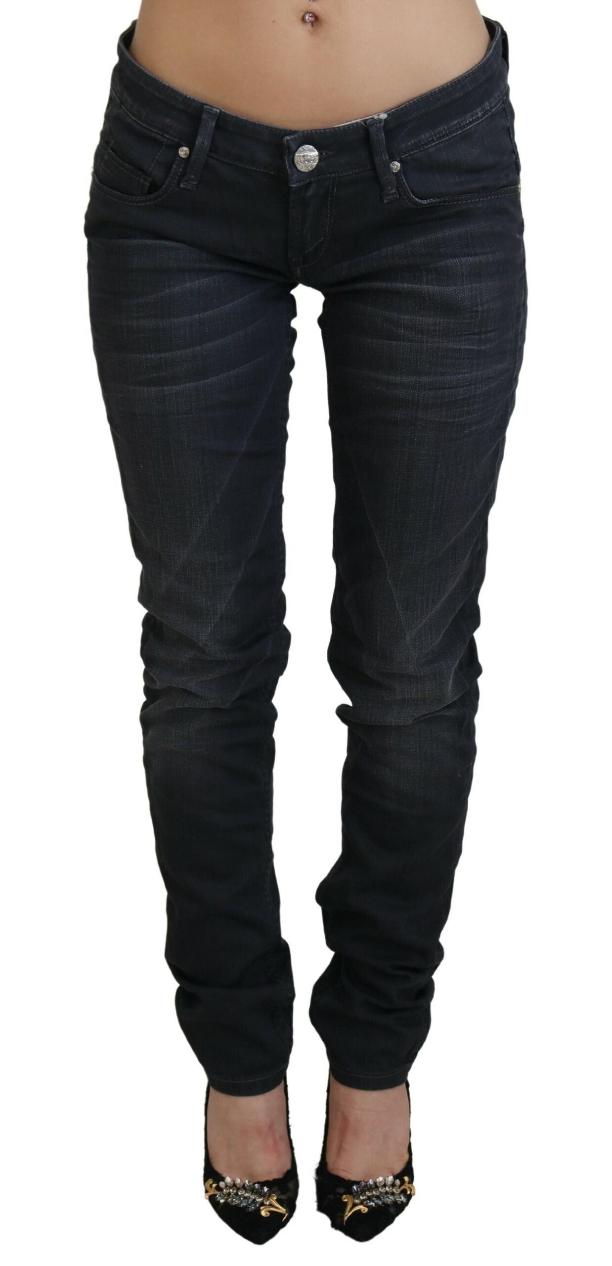 Black Washed Low Waist Slim Fit Cotton Denim Jeans