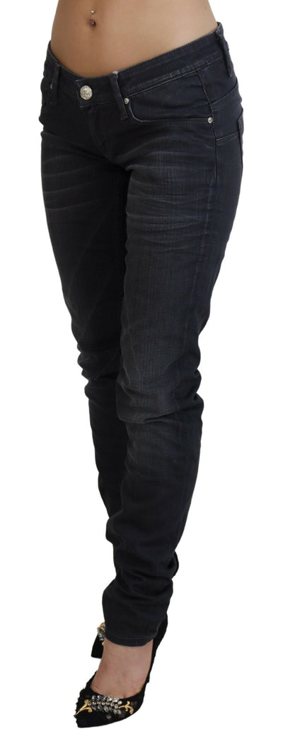 Black Washed Low Waist Slim Fit Cotton Denim Jeans