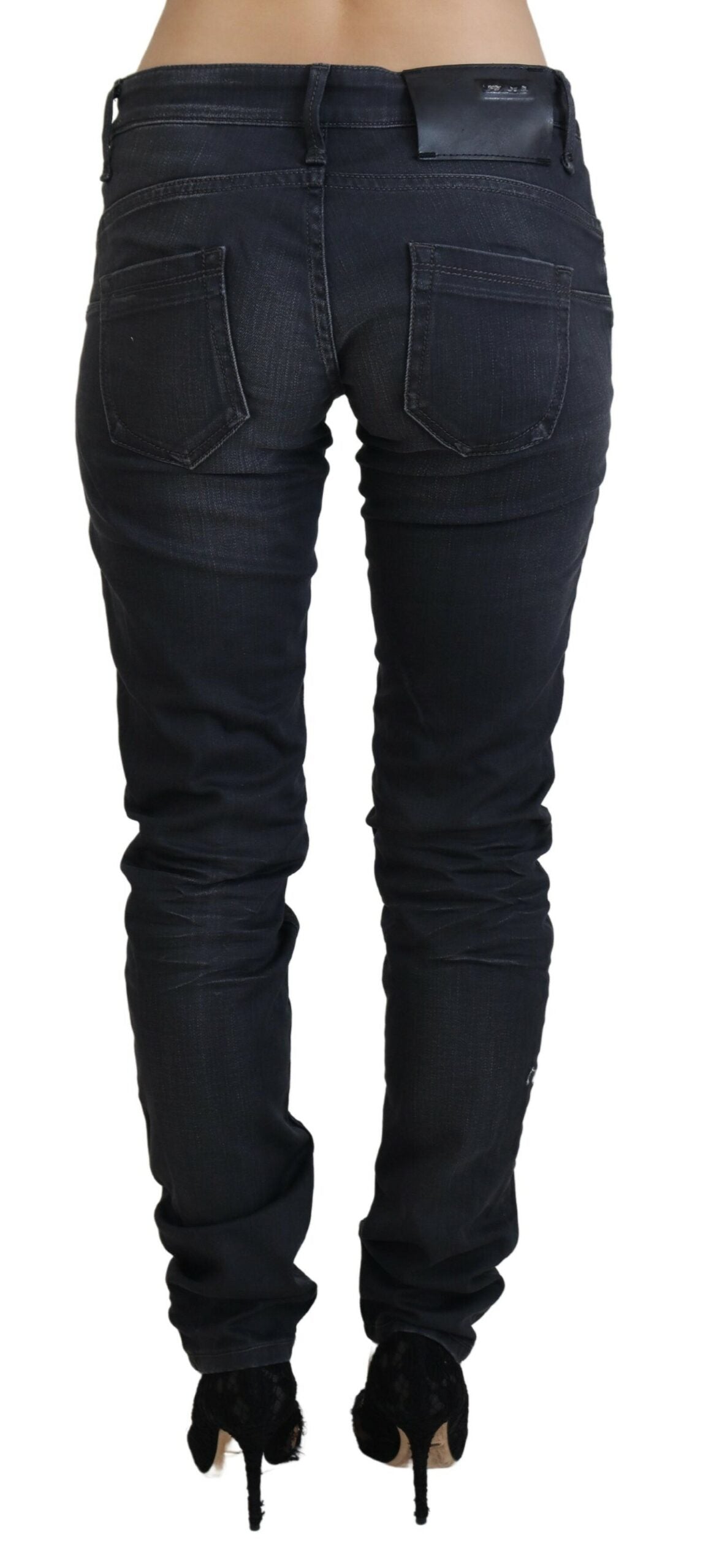 Black Washed Low Waist Slim Fit Cotton Denim Jeans