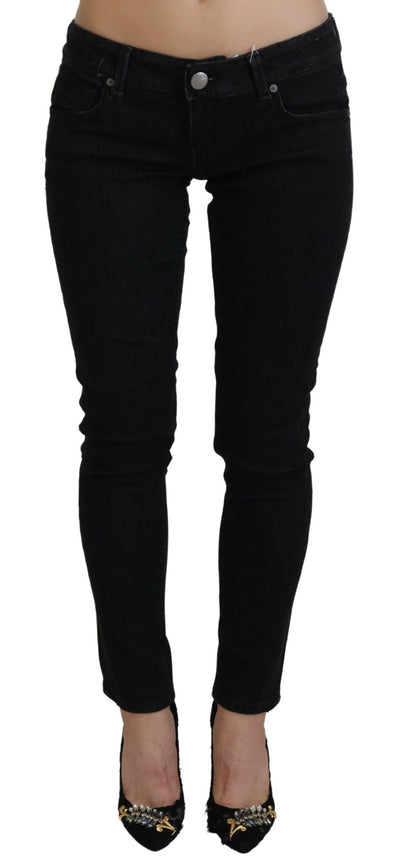 Black Low Waist Slim Fit Cotton Denim Jeans