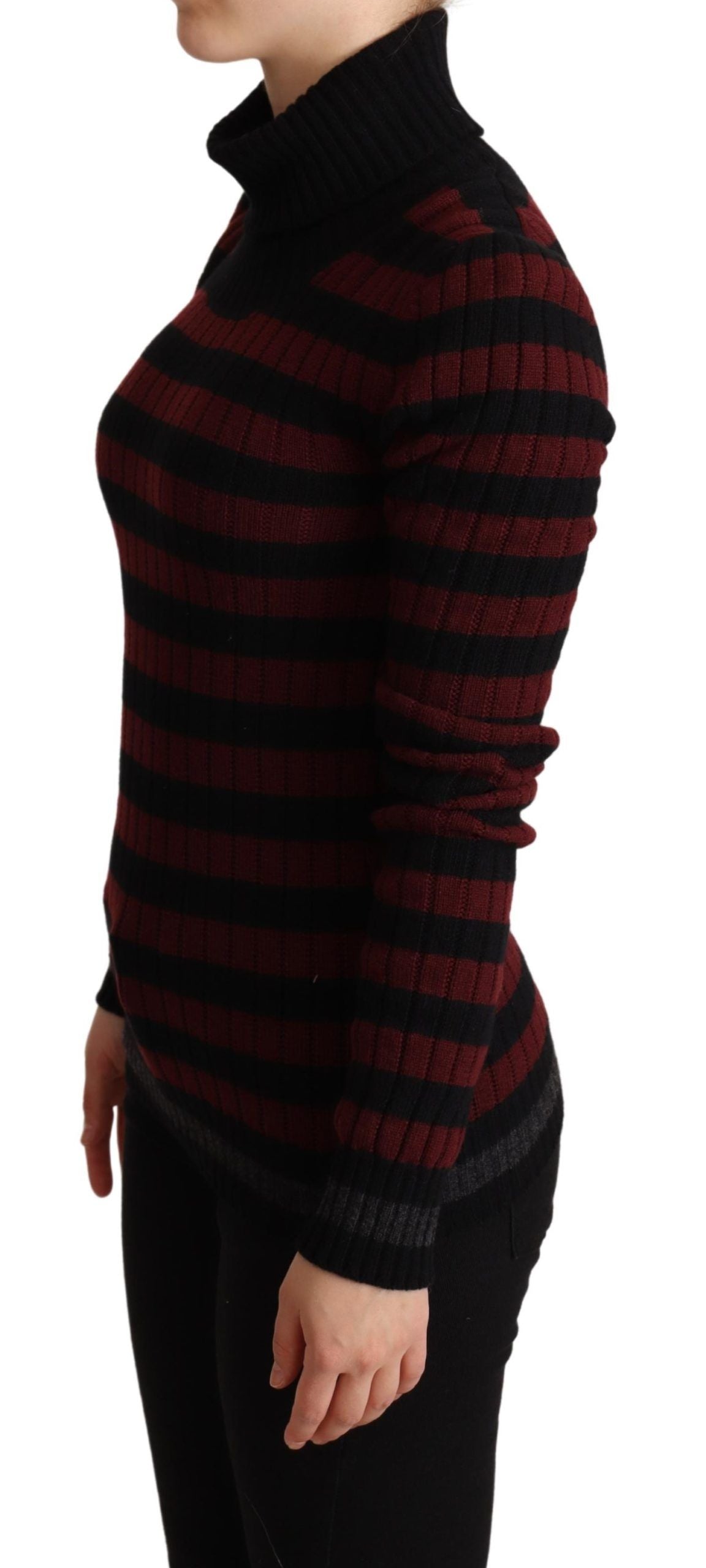 Black Red Striped Wool Pullover Sweater