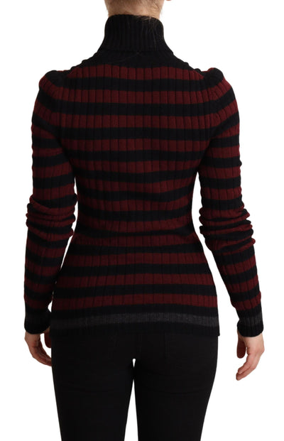 Black Red Striped Wool Pullover Sweater