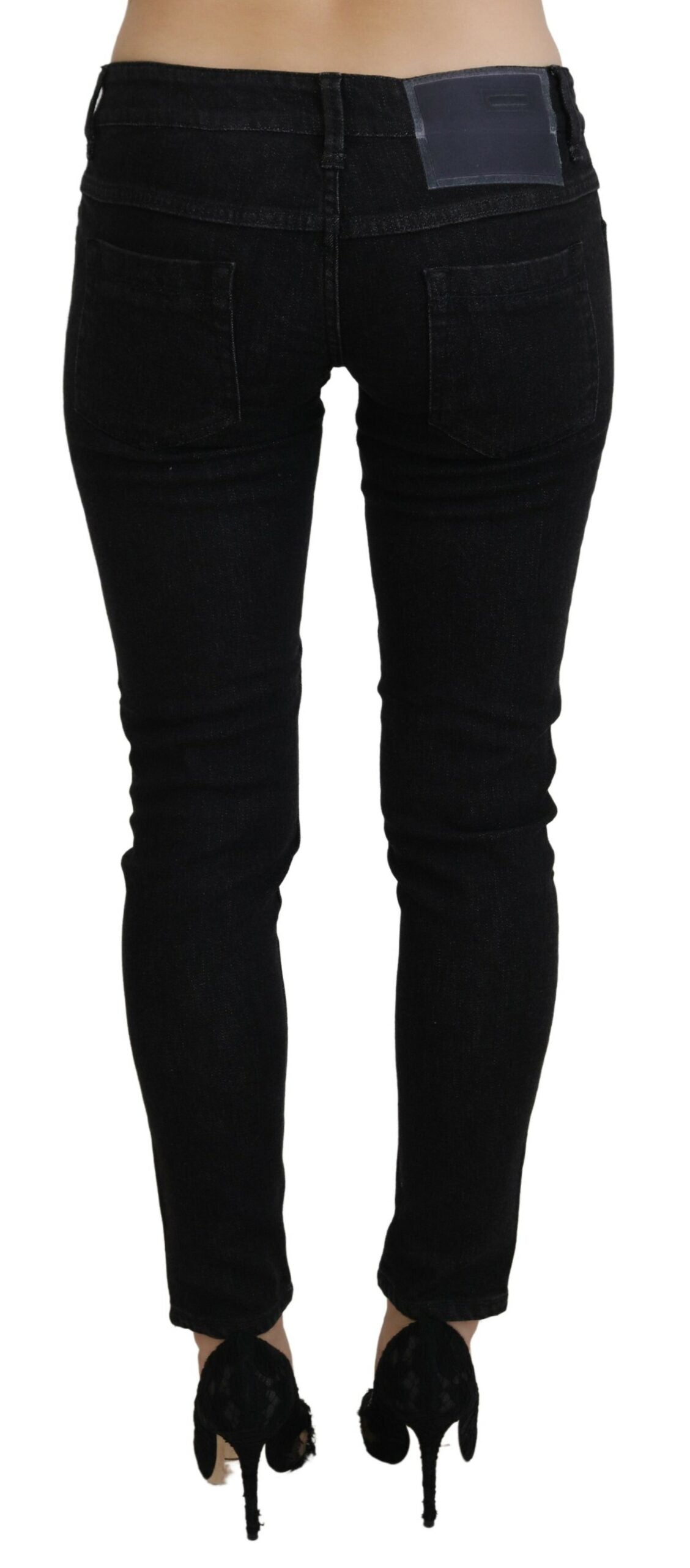 Black Low Waist Slim Fit Cotton Denim Jeans