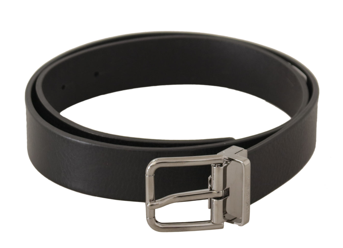 Black Plain Leather Silver Tone Metal Buckle Belt