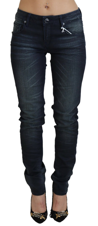 Blue Washed Low Waist Slim Fit Cotton Denim Jeans