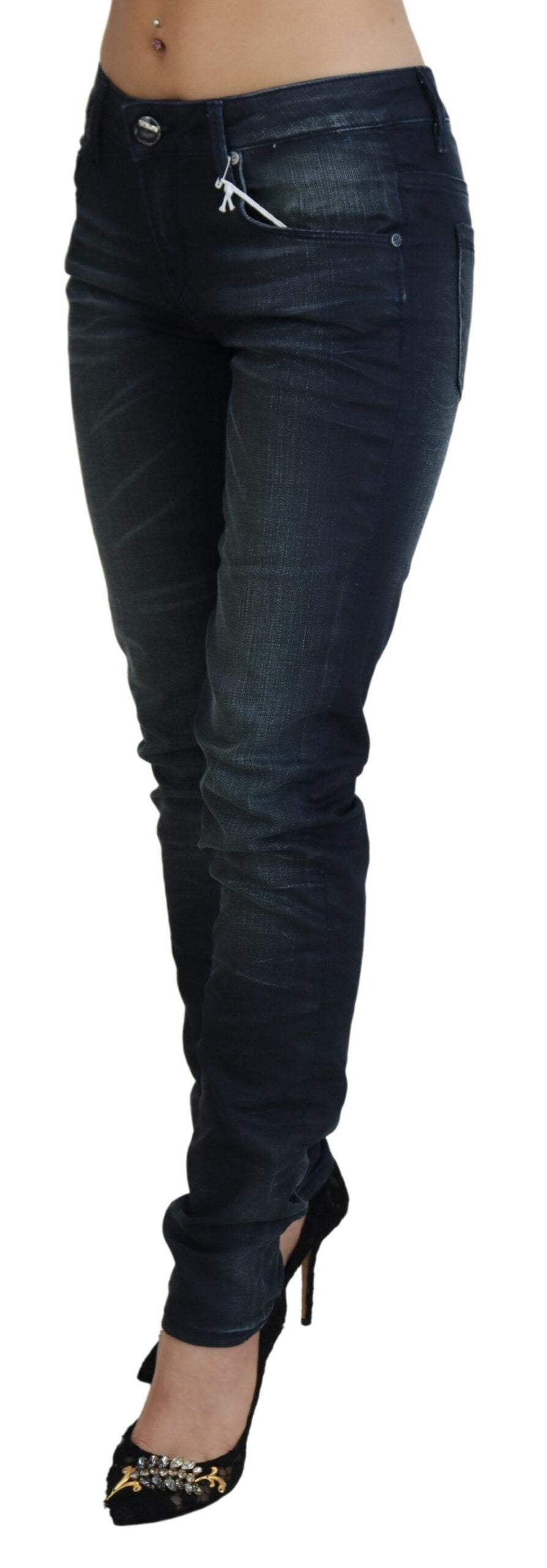 Blue Washed Low Waist Slim Fit Cotton Denim Jeans