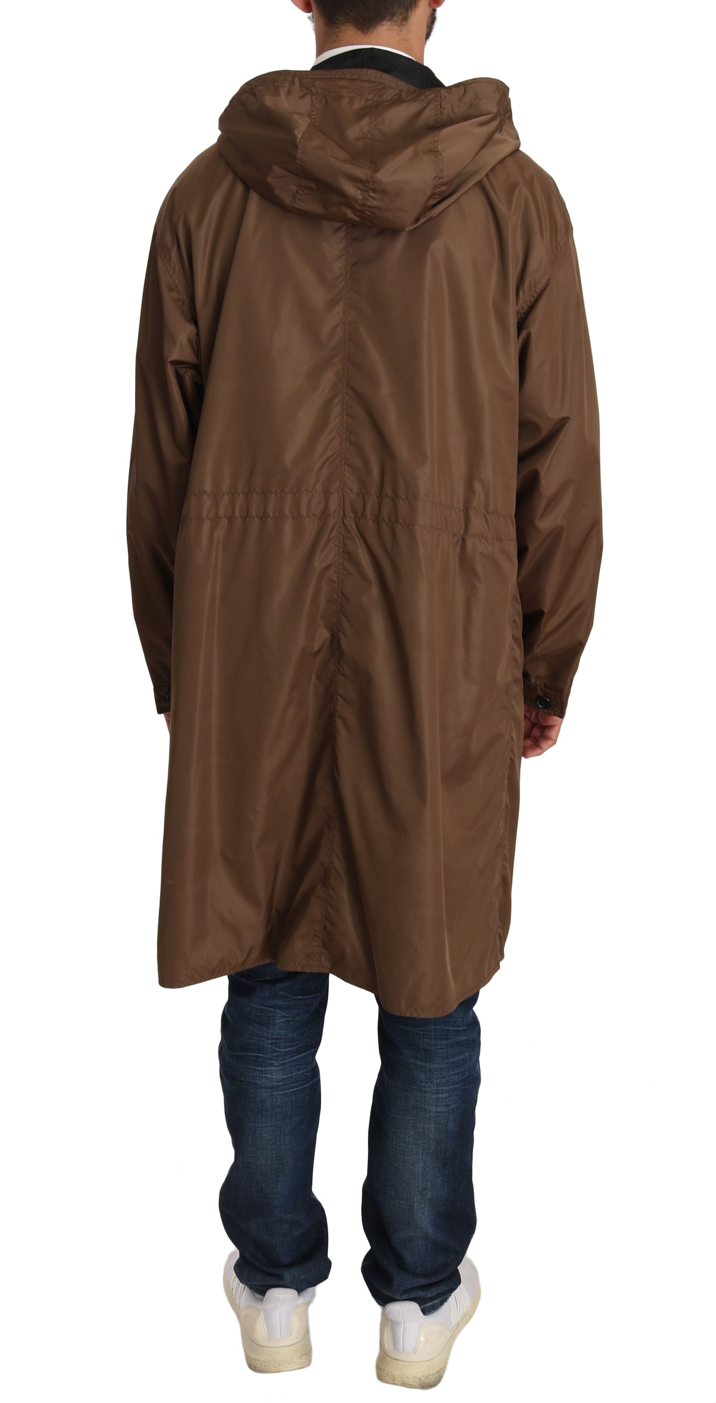 Black Brown Hooded Reversible Raincoat