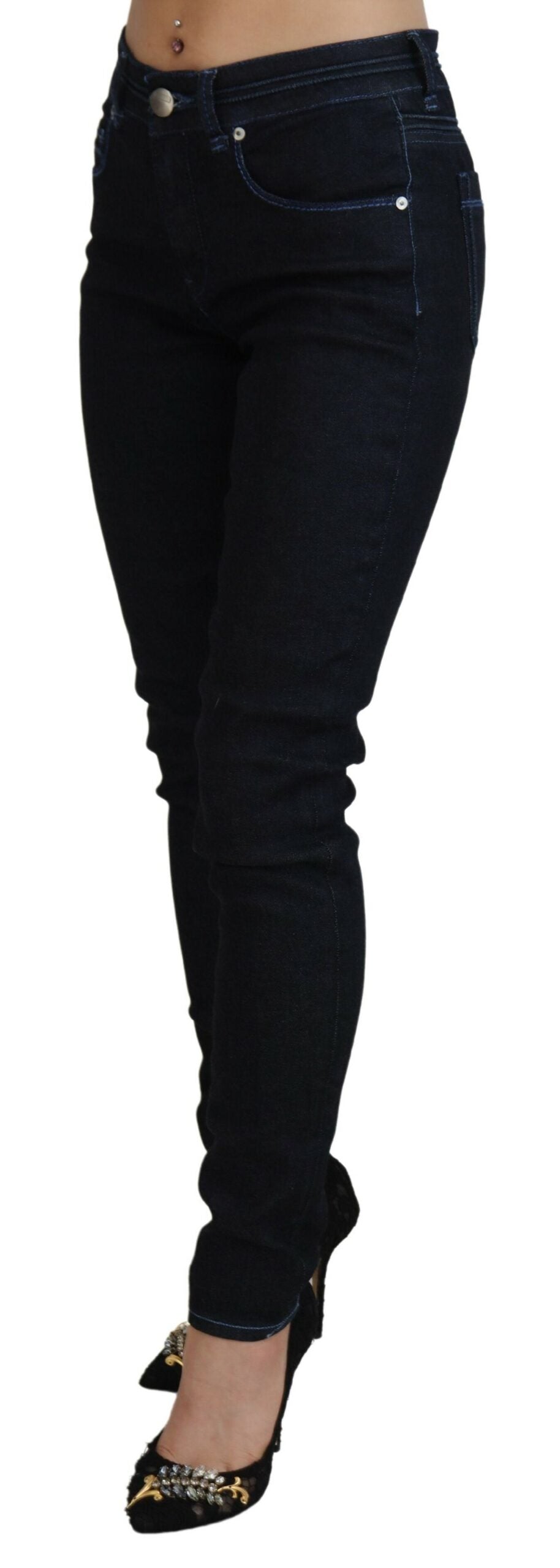 Dark Blue Low Waist Slim Fit Women Denim Jeans