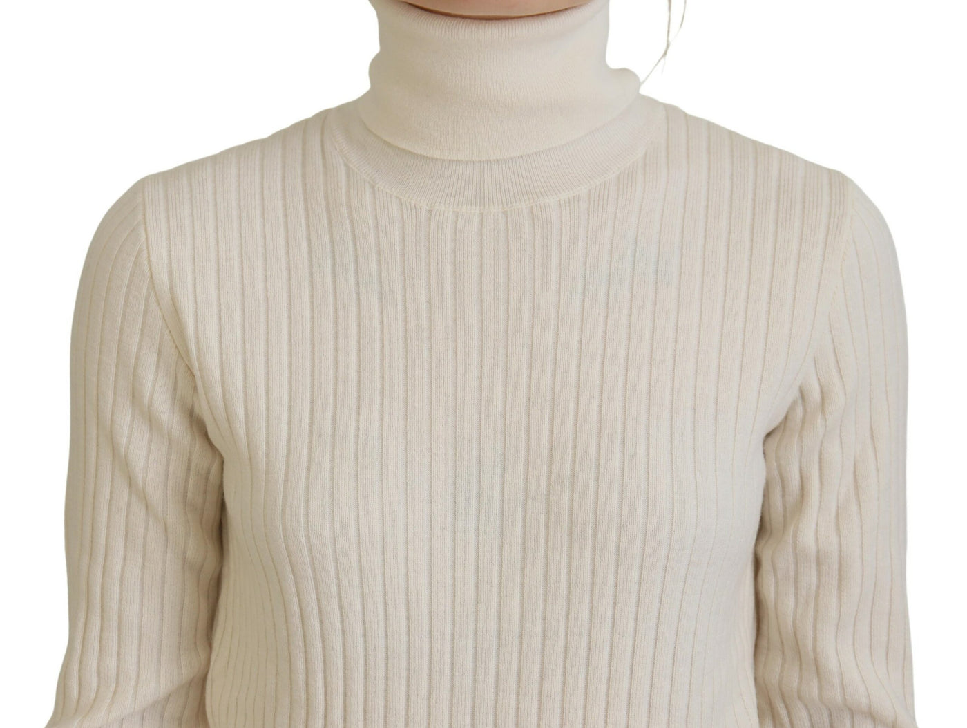 Ivory Turtleneck Distressed Cuff Pullover Sweater